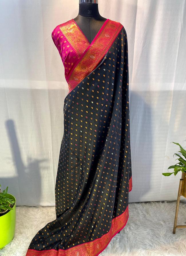 Pure Paithani Silk Black Wedding Wear Weaving Saree